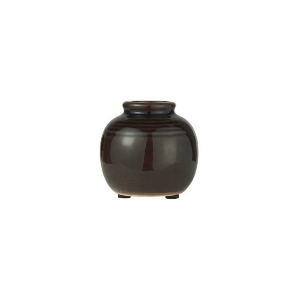 Mini vase med riller krakeleret glasur mrkebrun